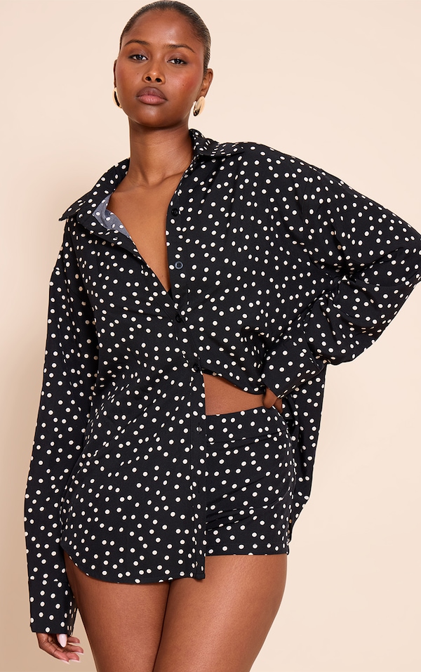 Black Woven Polka Dot Tailored Short