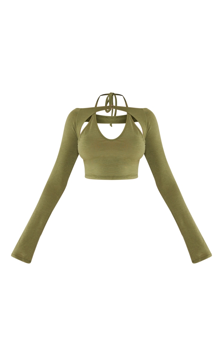 Khaki Jersey Strappy Arm Warmer Crop Top PrettyLittleThing USA