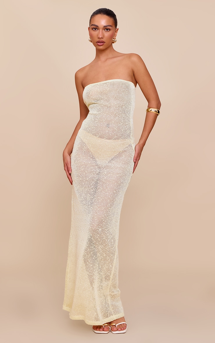Pale Lime Sequin Sheer Bandeau Maxi Dress image 3