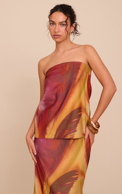 Multi Flower Print Woven Bandeau Top