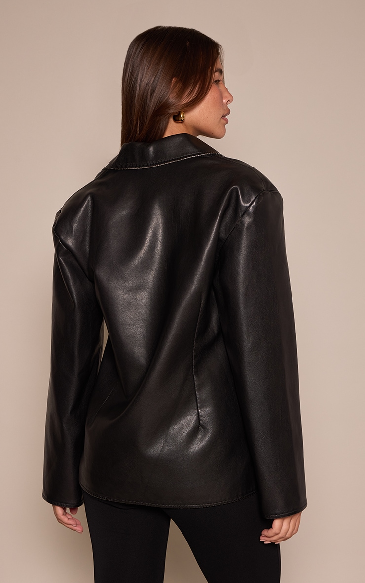 Vintage Brown Burnished Leather Oversized Blazer  image 2