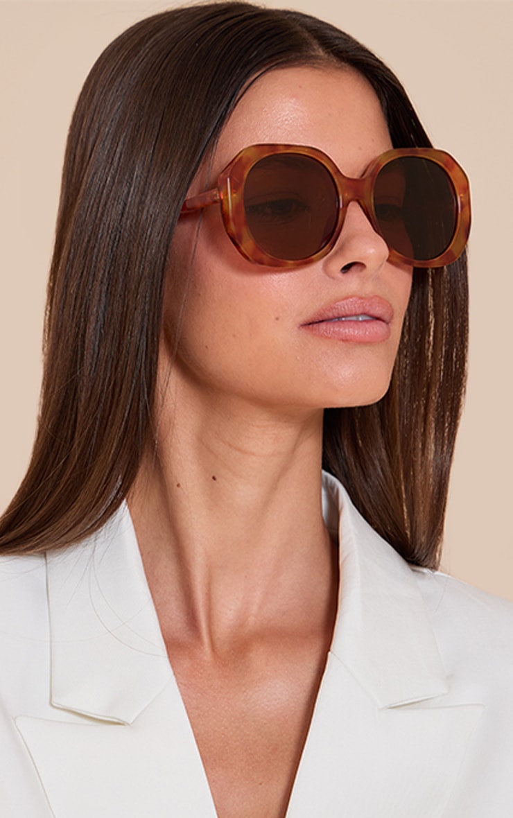 Brown Marble Effect Square Angled Frame Sunglasses image 4