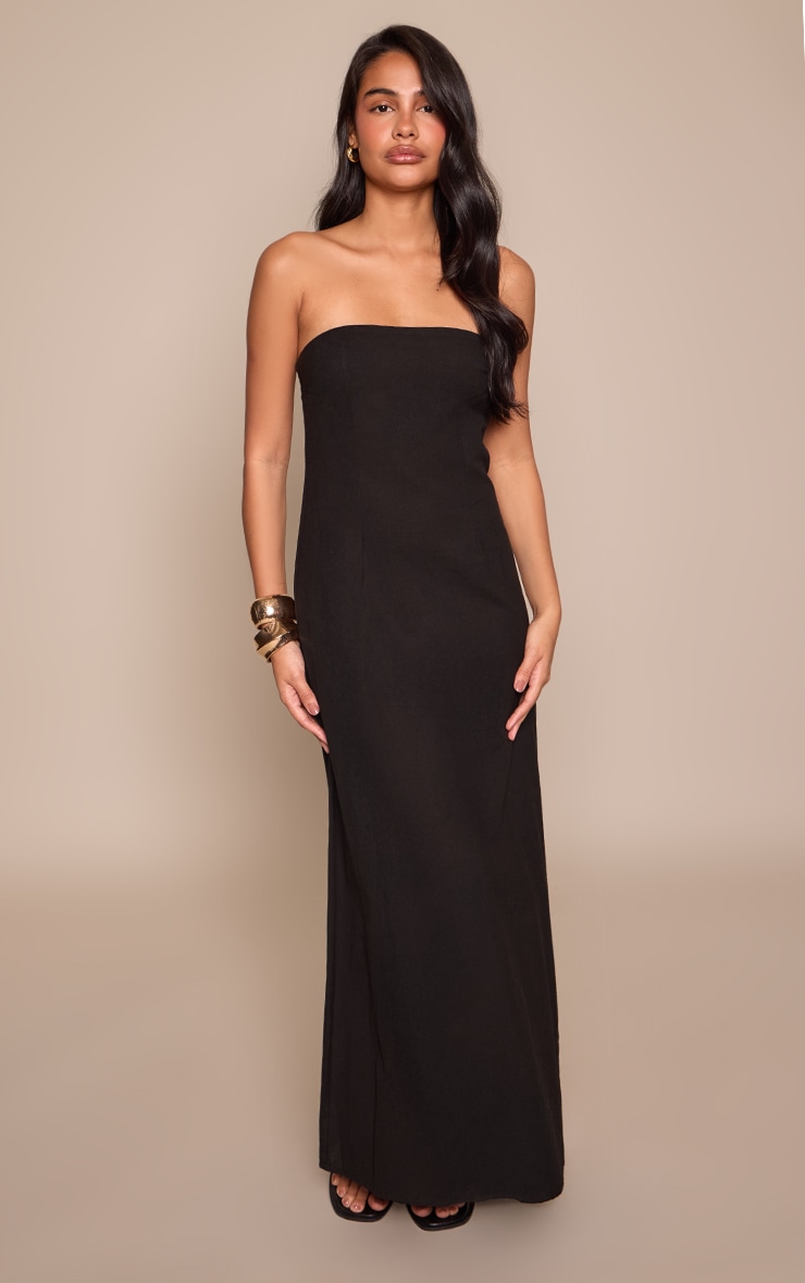 Black Linen Look Bandeau Column Dress