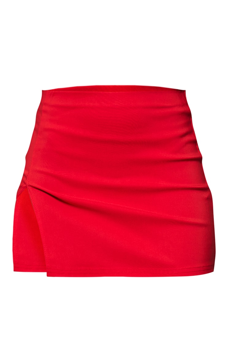 Red Stretch Woven Extreme Split Hem Micro Mini Skirt image 6