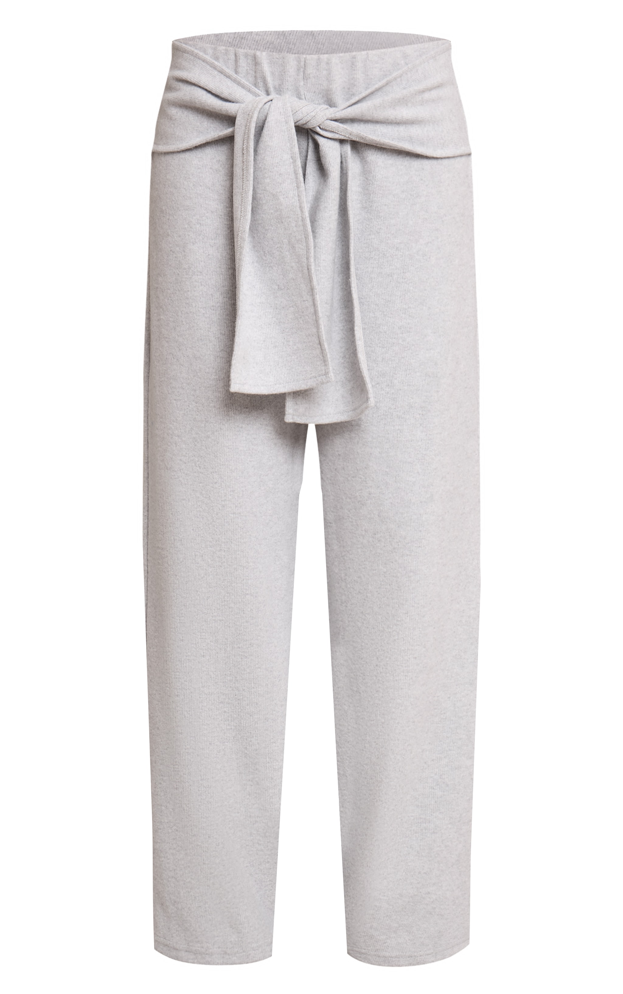 Grey Heavy Rib Wrap Waist Detail Wide Leg Pant  image 5