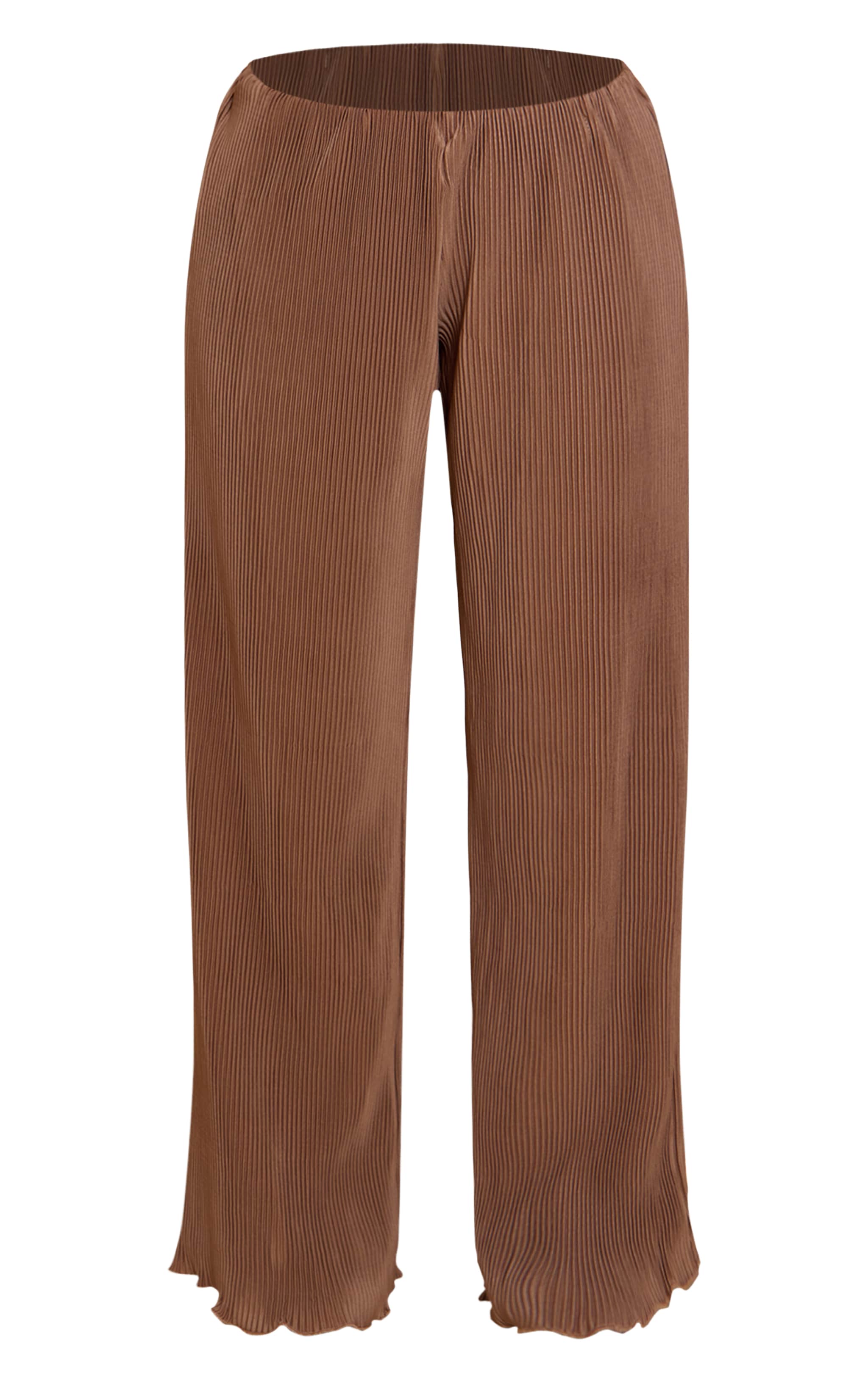 Petite Taupe Plisse Frill Edge Wide Leg Pants image 5