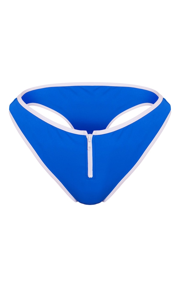Cobalt Contrast Zip Scuba Bikini Bottoms PrettyLittleThing