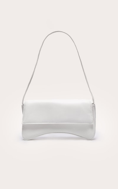 White PU Flap Over Baguette Shoulder Bag