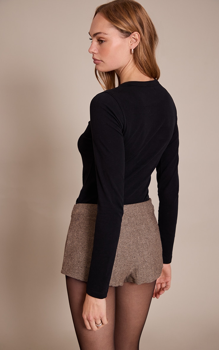Black Soft Cotton Crew Neck Longline Long Sleeve Top image 2