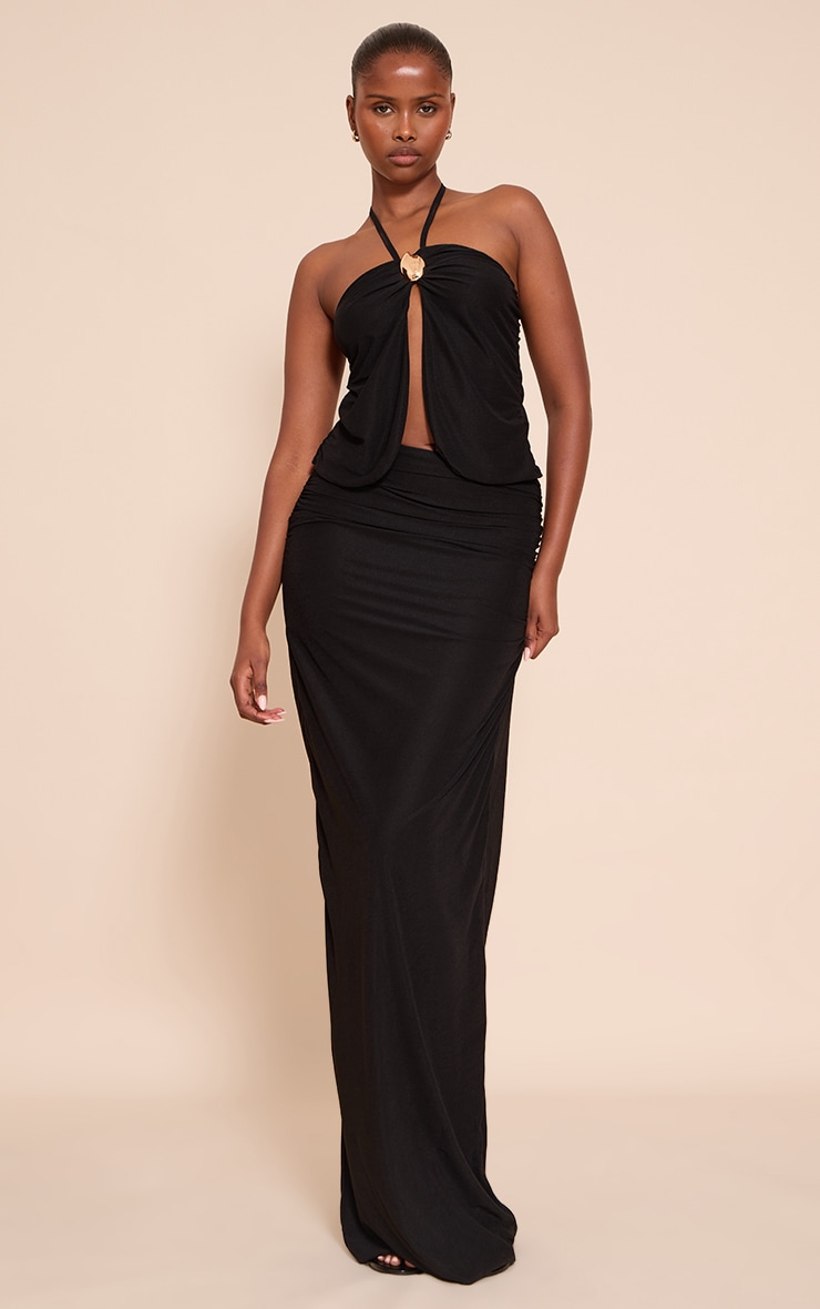 Black Chiffon Gold Trim Maxi Skirt image 1