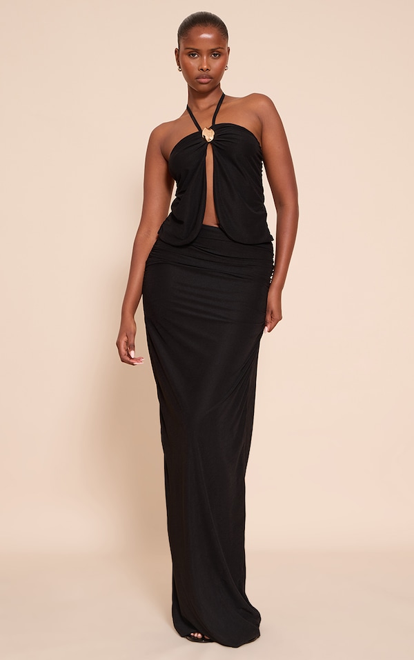 Black Chiffon Gold Trim Maxi Skirt
