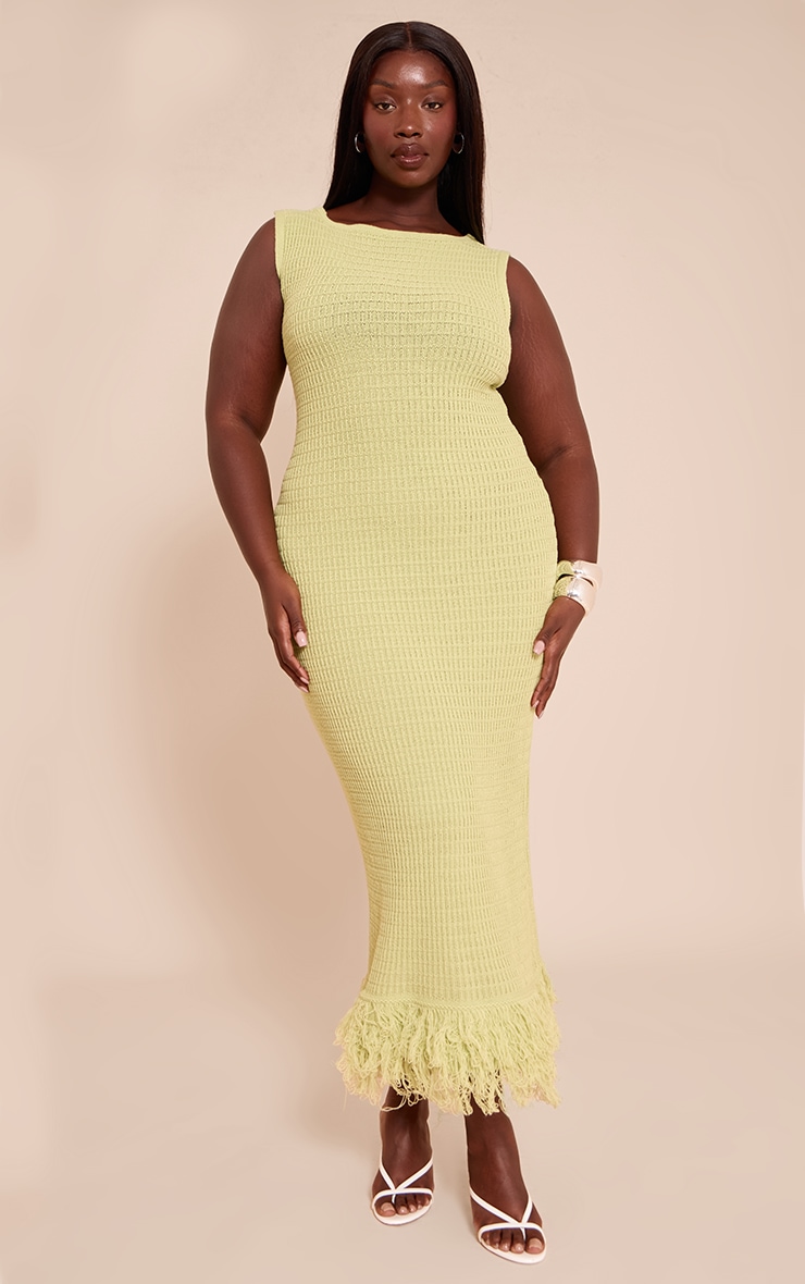 Plus Green Loop Knit Asymmetric Maxi Dress image 1