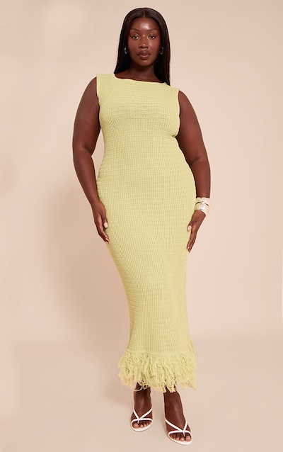 Plus Green Loop Knit Asymmetric Maxi Dress