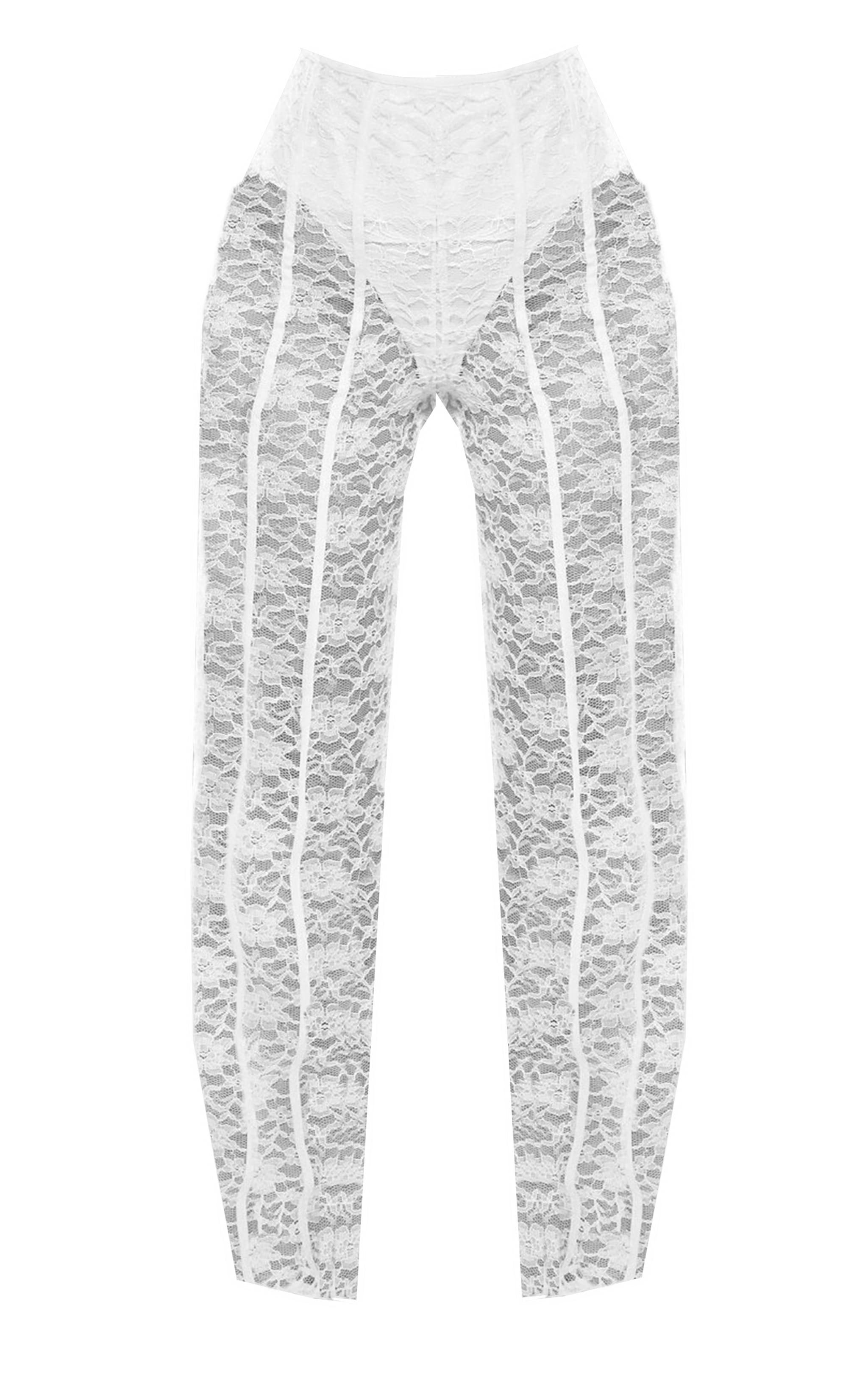 Petite Cream High Waisted Lace Seam Detail Pants image 5