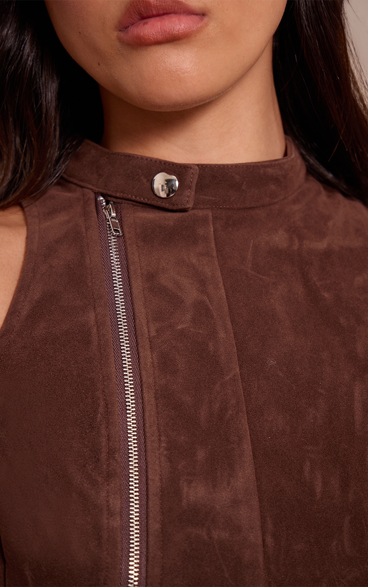 Dark Chocolate Faux Suede Zip Up Sleeveless Top