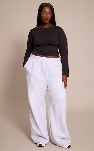Grande Taille Pantalon en sweat droit gris cendré