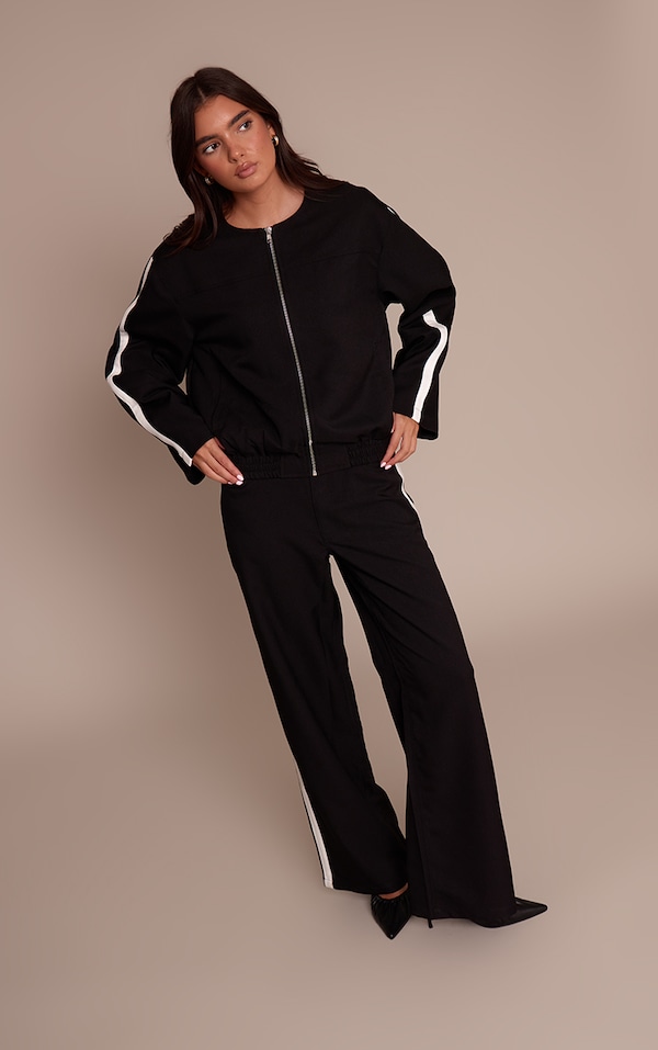 Black Striped Tailored Straight Leg Pants