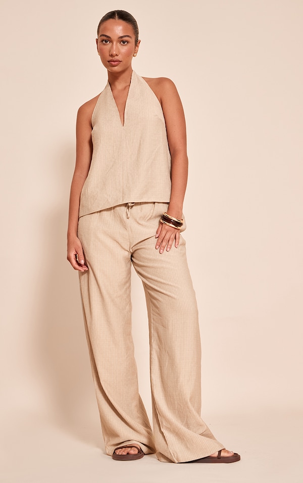  Stone Stripe Woven Drawstring Wide Leg Pant