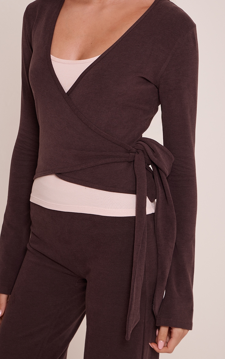 PLT Chocolate Soft Cotton Wrap Front Yoga Top image 4
