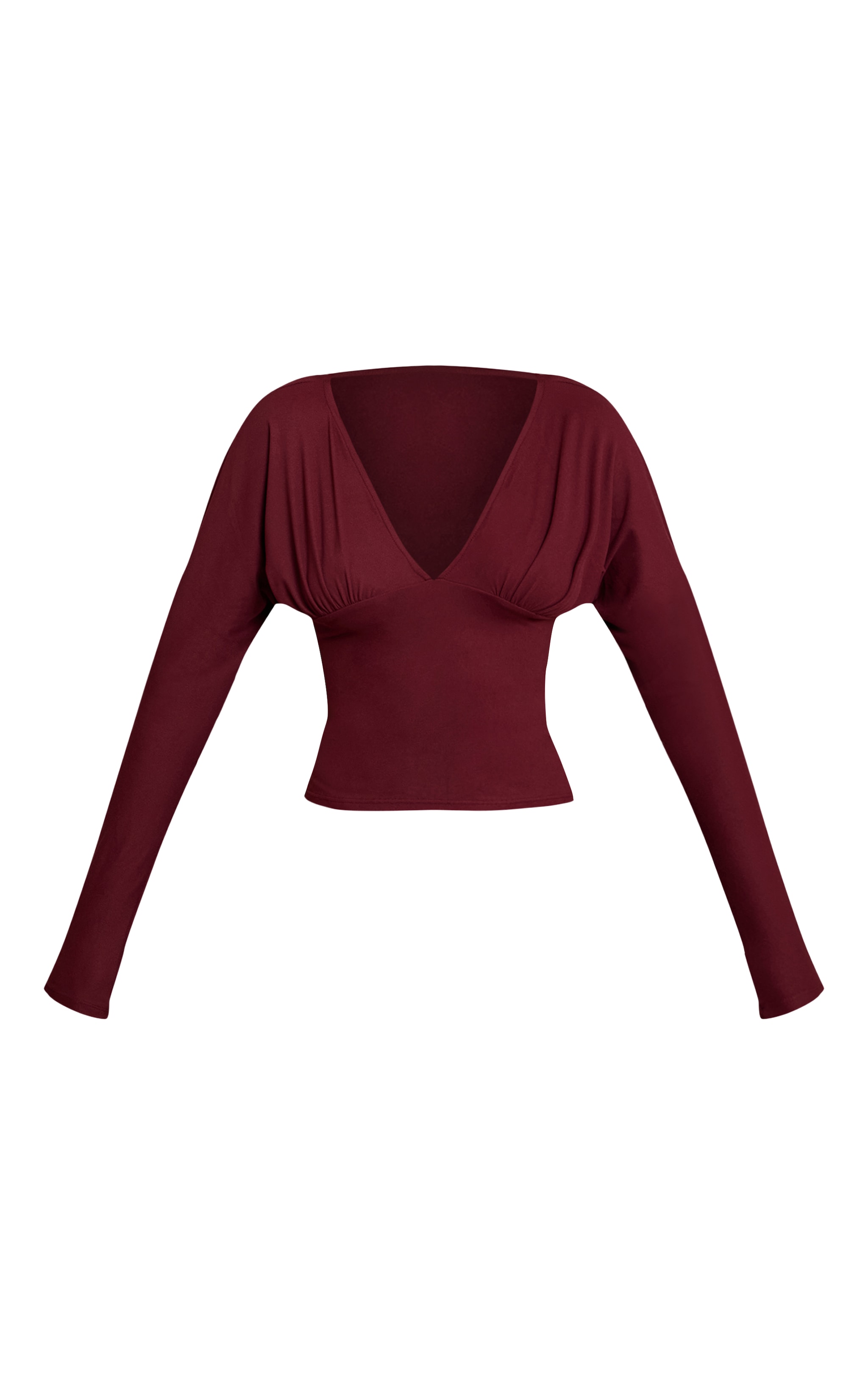 Wine Ultra Soft Plunge Detail Long Sleeve Top image 5