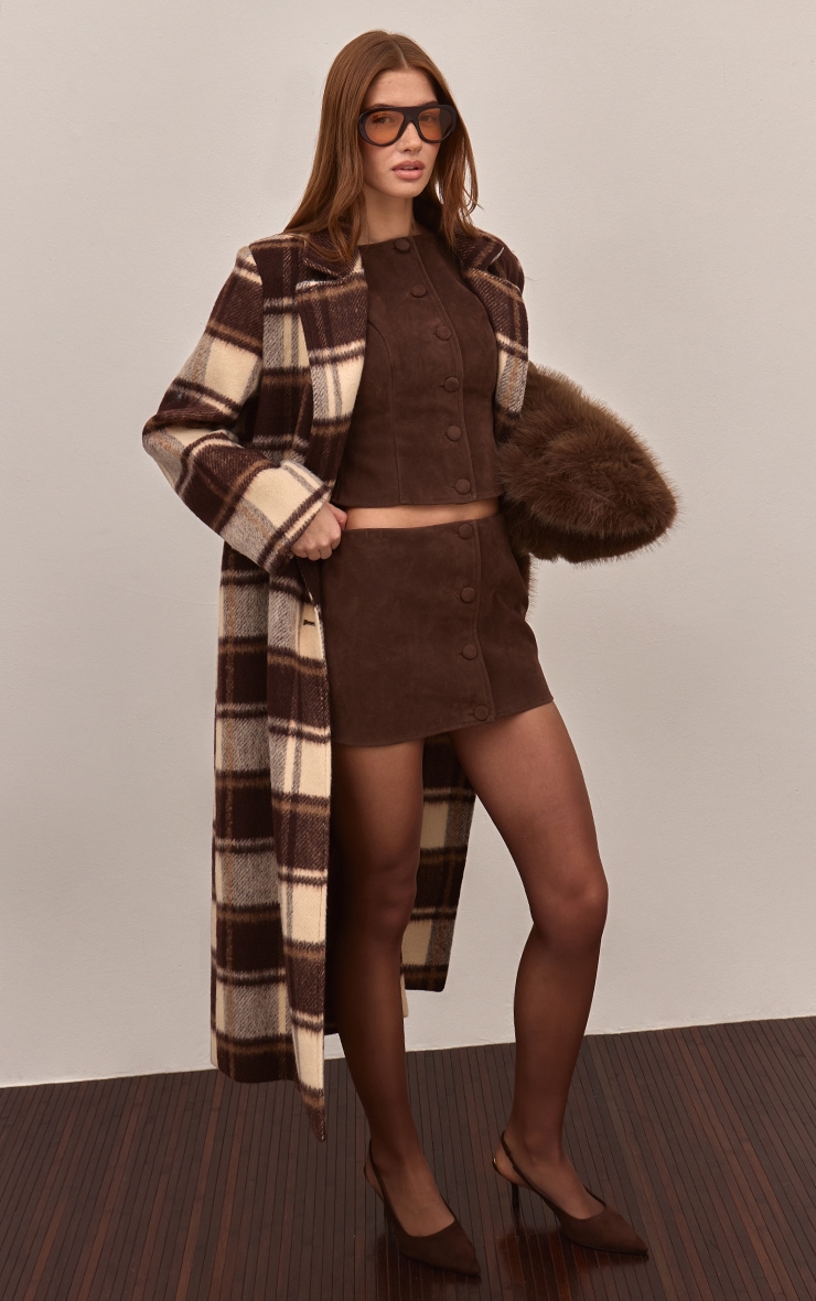 Dark Brown Faux Suede Button Through Vest image 3