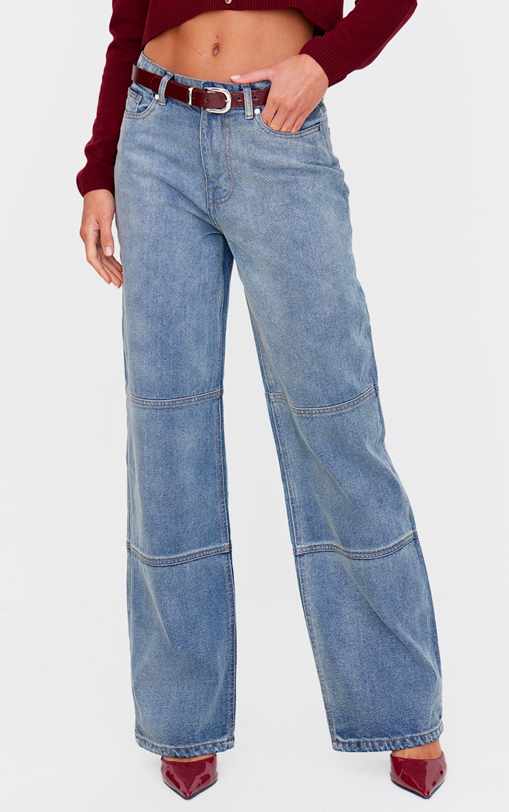 Tall Vintage Wash Mid Rise Front Seam Detail Wide Leg Jeans image 2