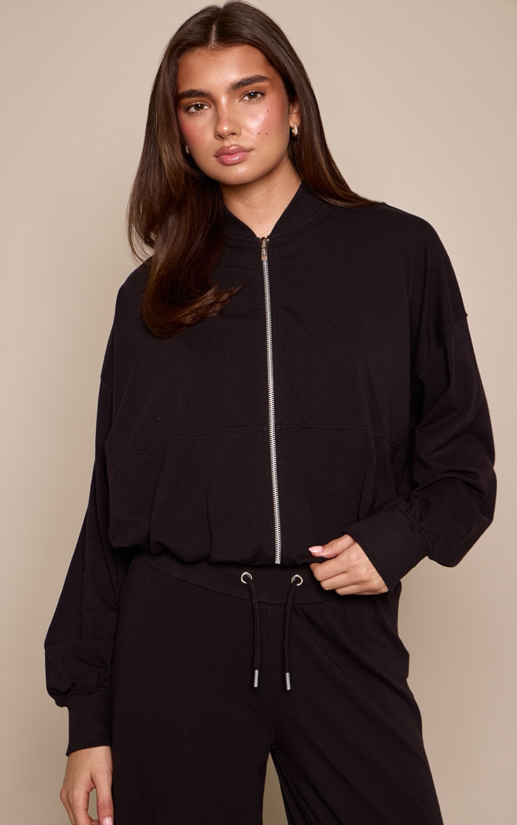 Black Casual Zip Through Bomber image 1