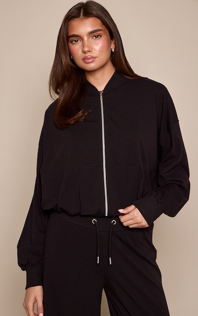 Black Casual Zip Through Bomber