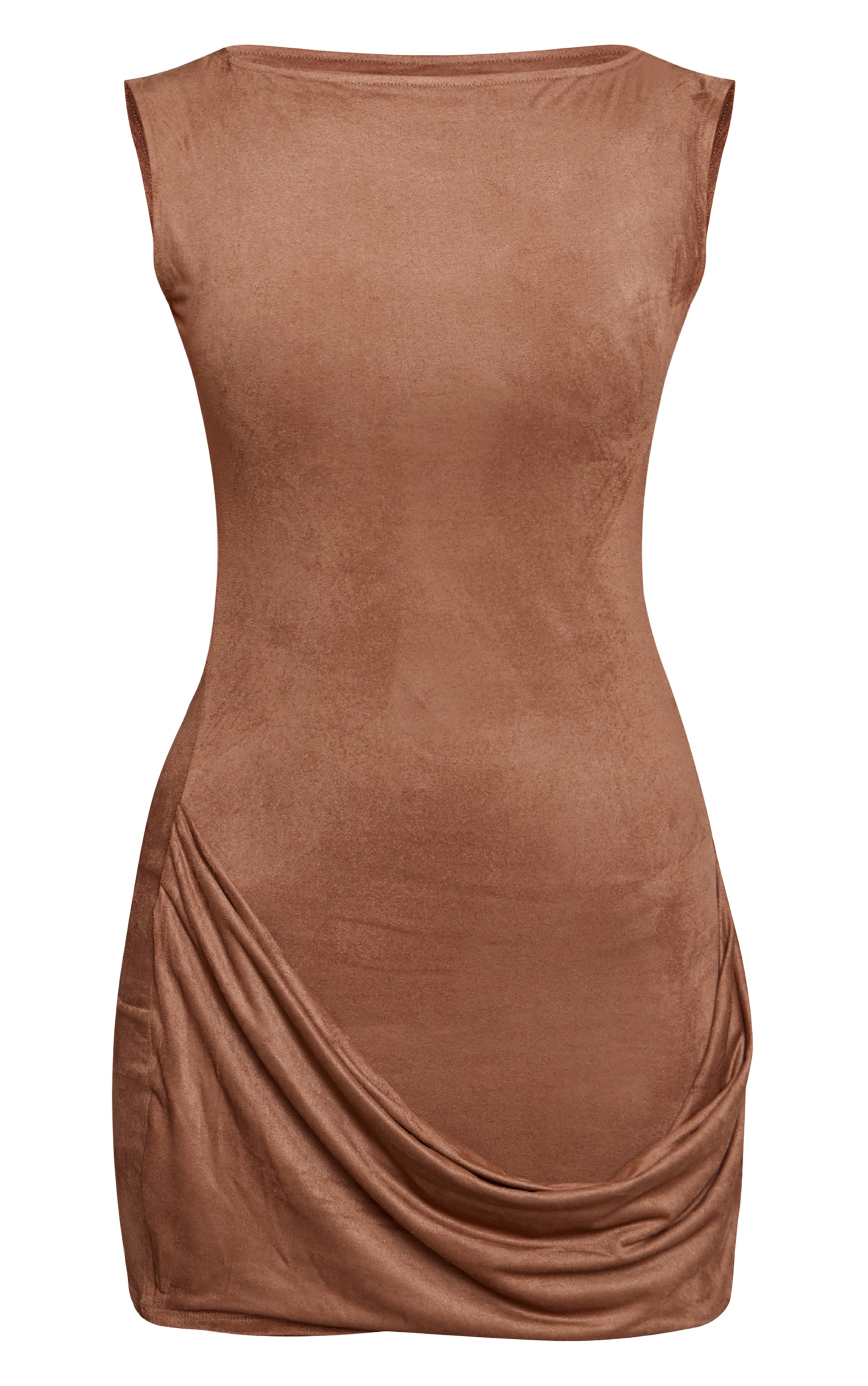 Brown Suede Drape Detail Bodycon Dress image 5
