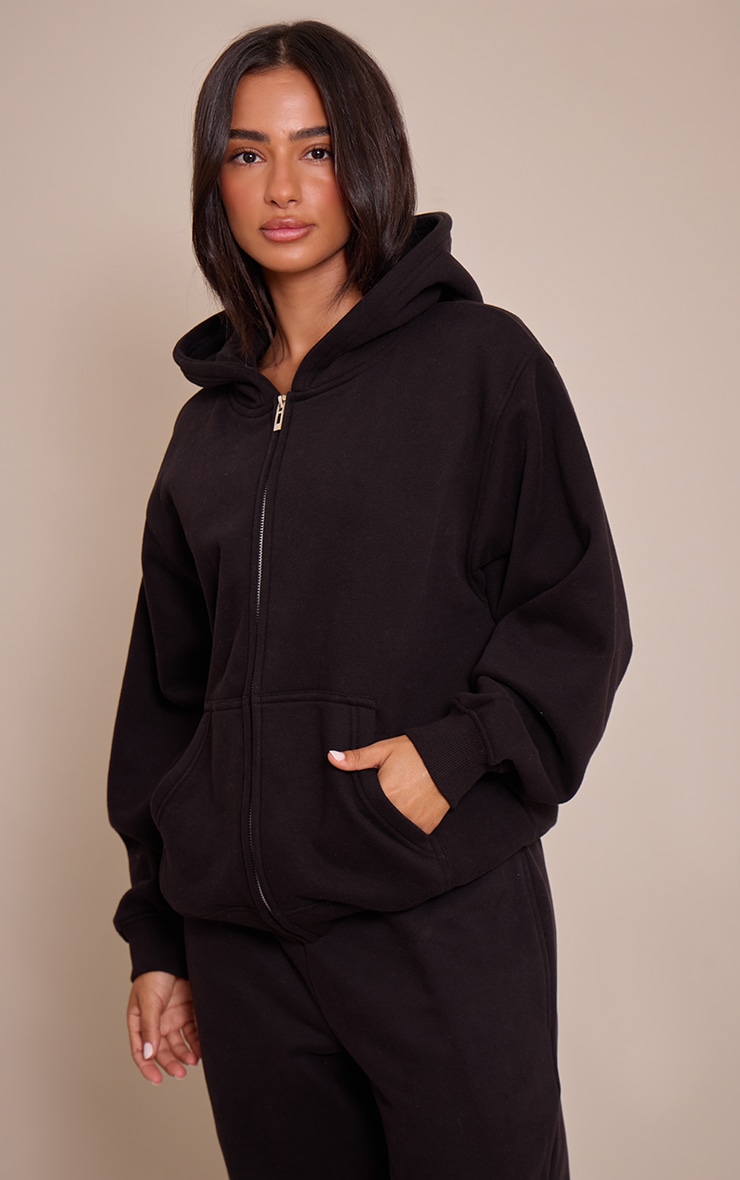 Petite Black Zip Through Hoodie image 1
