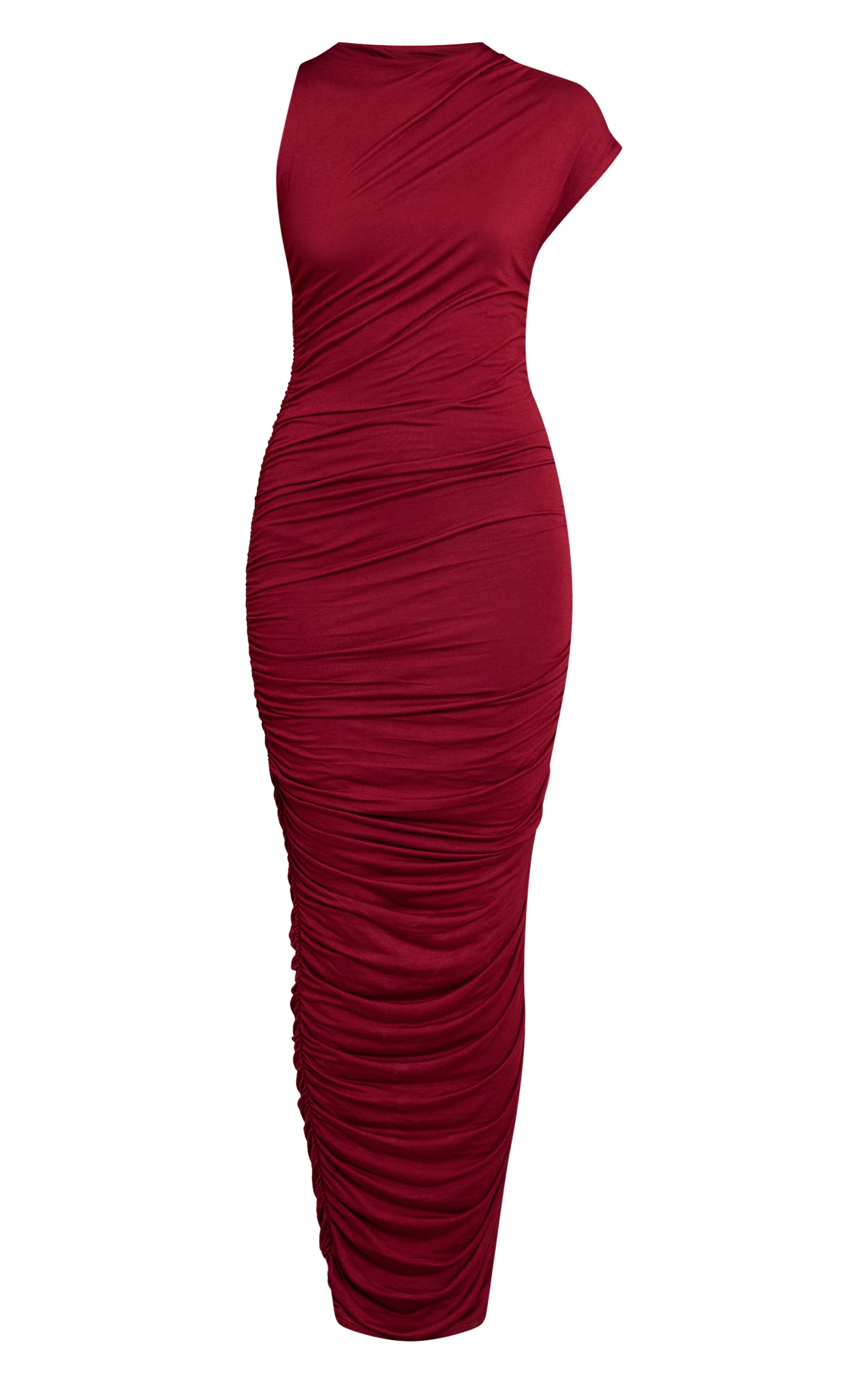 Wine Sleeveless Asymmetric Ruched Maxi Dress image 5