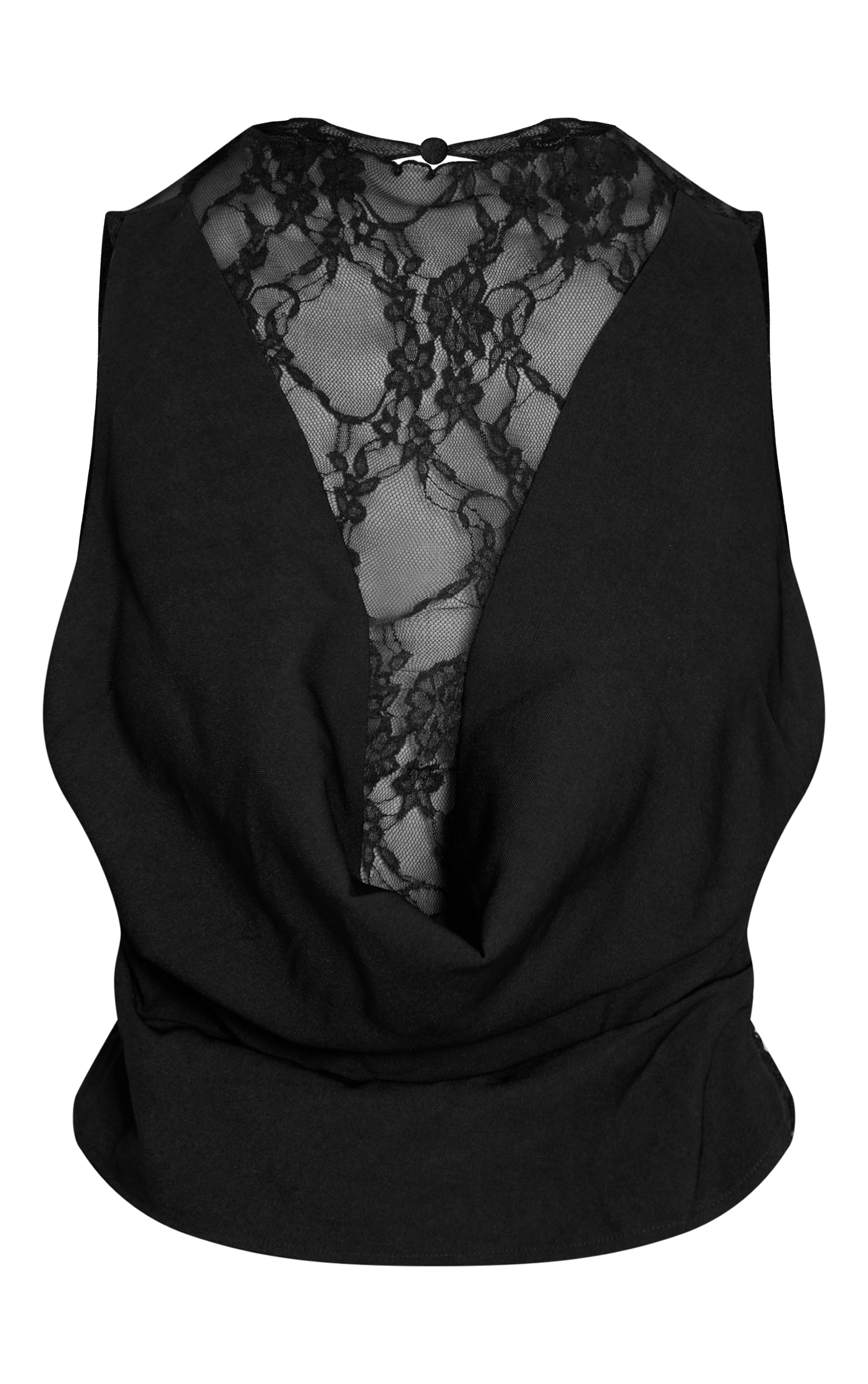 Black Tailored Lace Drape Detail Top image 5