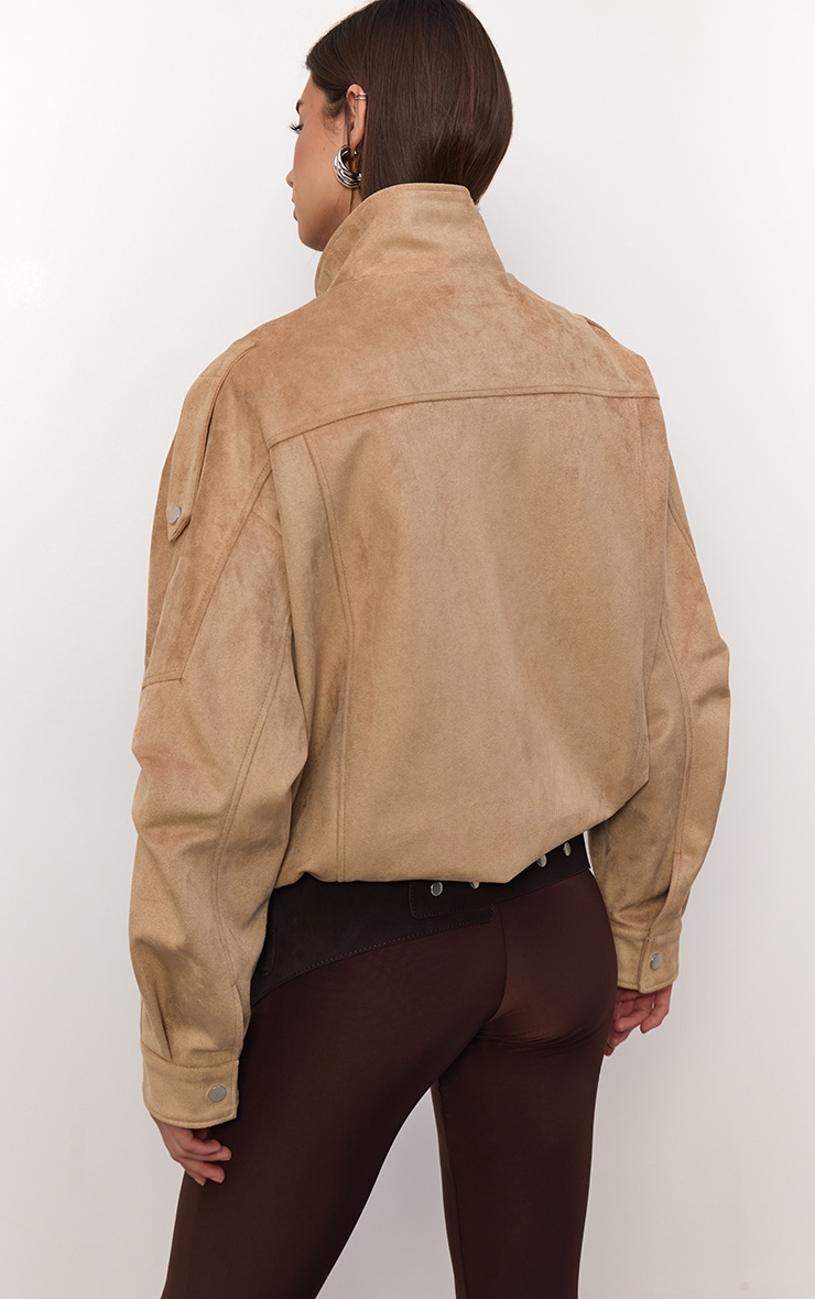 Sand Funnel Neck Low Belt Soft Faux Suede Biker Jacket image 3