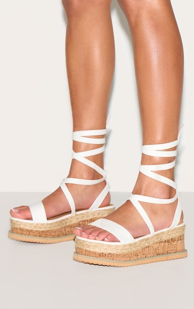 Niella White Espadrille Flatform Sandals