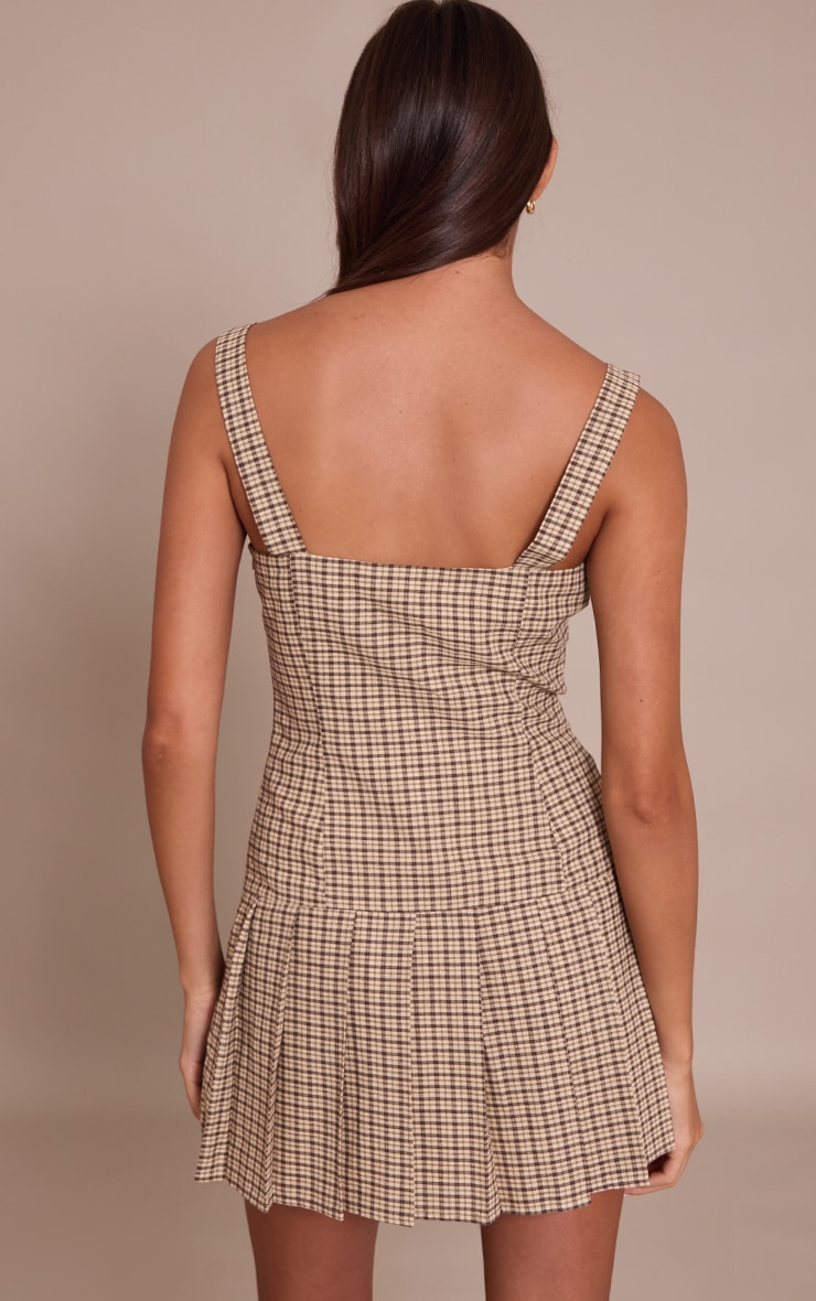 Cream Check Tie Detail Strappy Shift Dress image 2