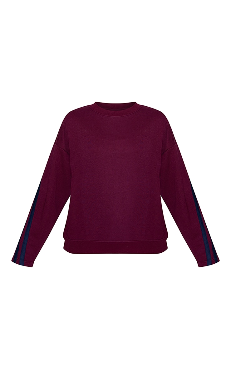 Burgundy Contrast Striped Oversized Sweatshirt image 5
