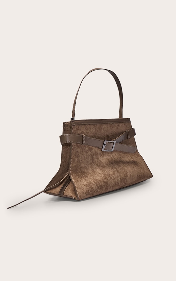 Sac à main en suédine gris champignon à boucle image 3