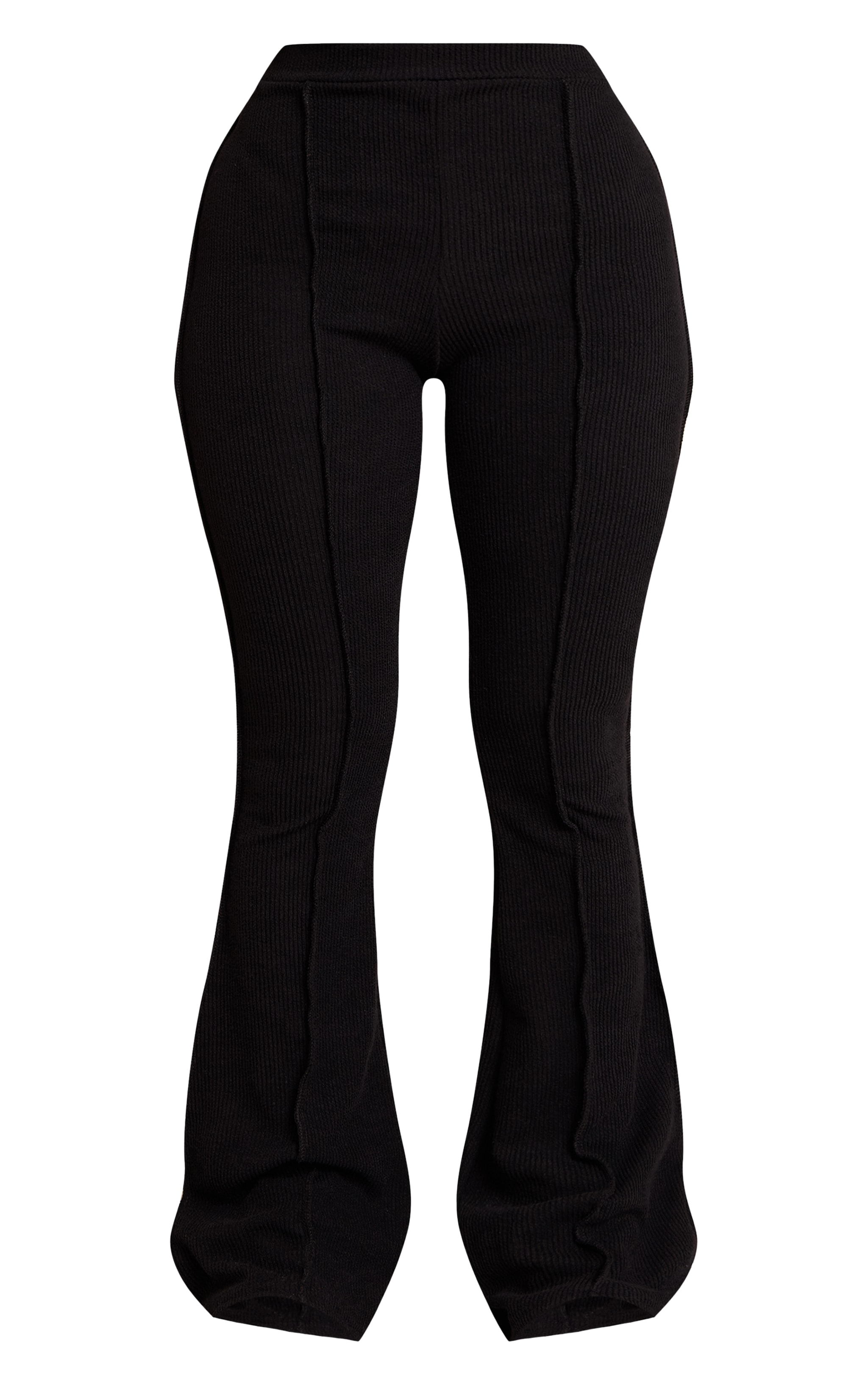 Petite Black Rib High Waist Seam Detail Flared Pants image 5