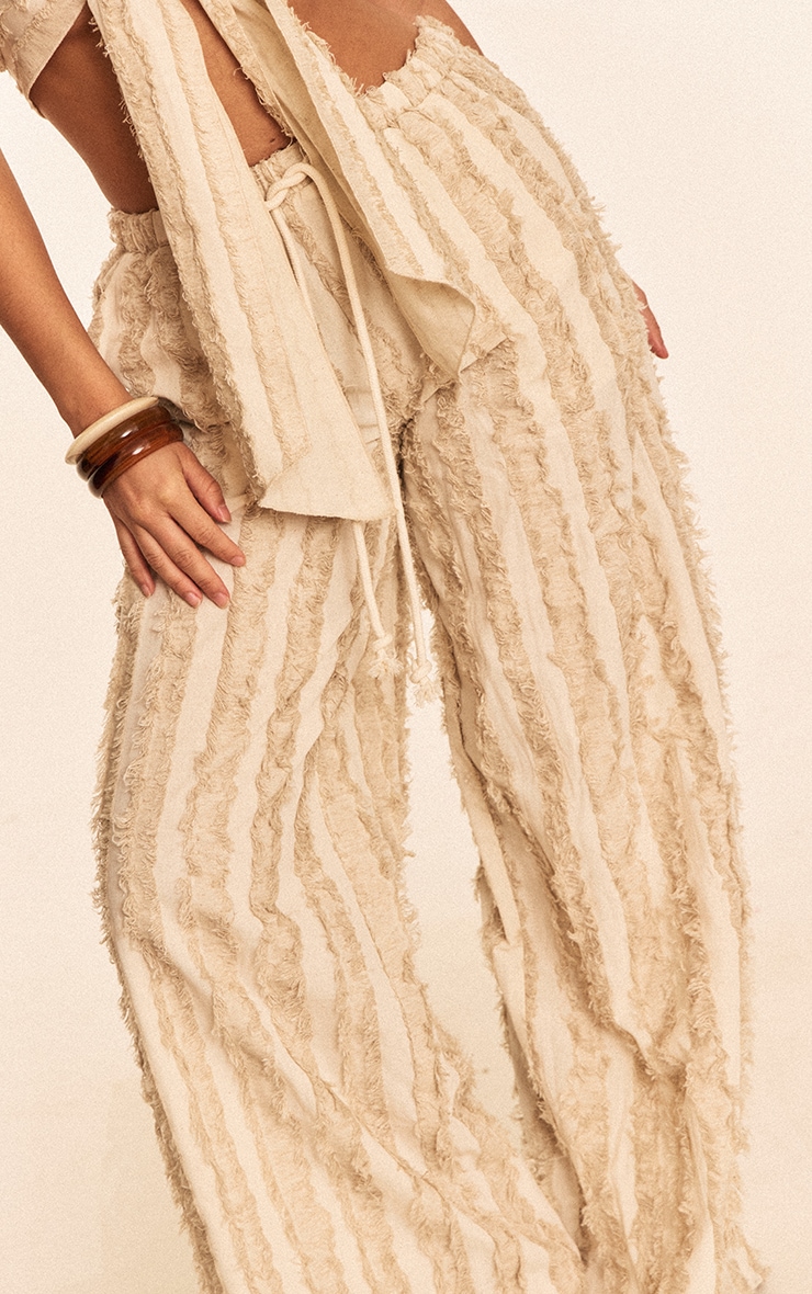 Stone Frayed Textured Wide Leg Beach Pants image 4