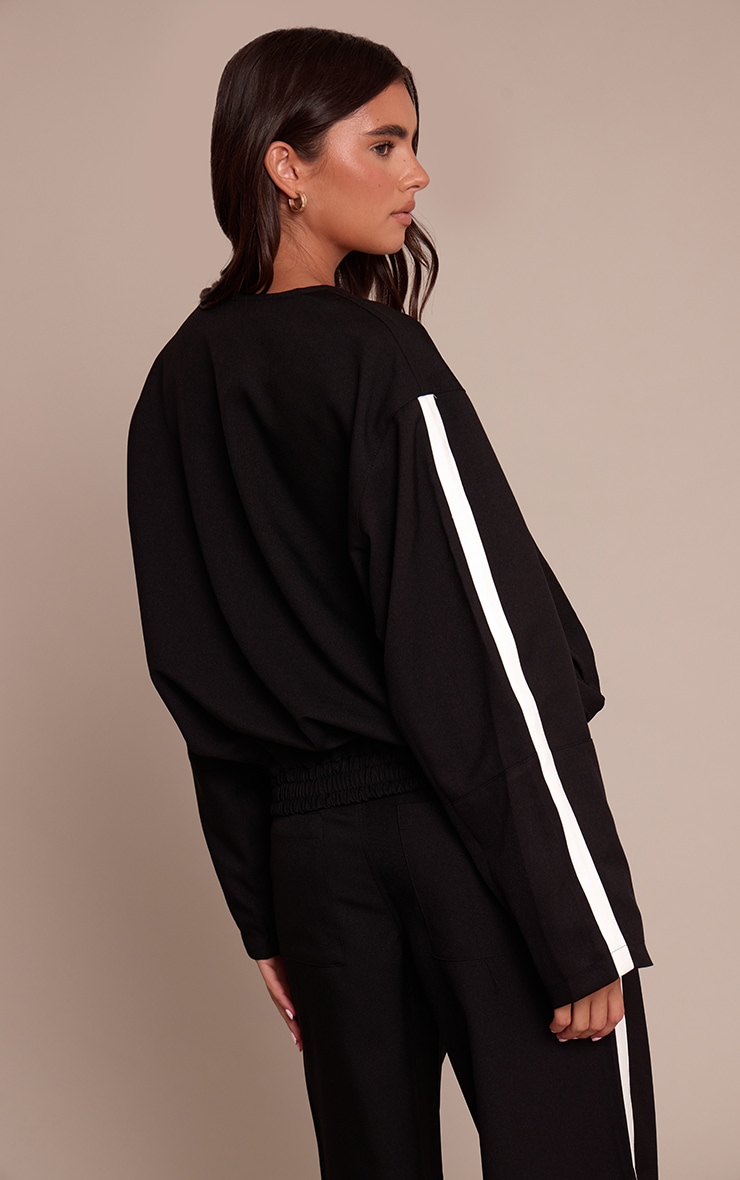 Black Striped Tailored Woven Elasticated Waist Bomber Jacket image 2