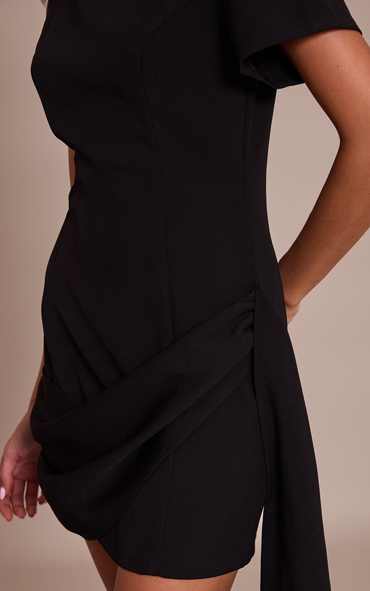 Black Tailored Woven Wrap Detail T-Shirt Dress image 4