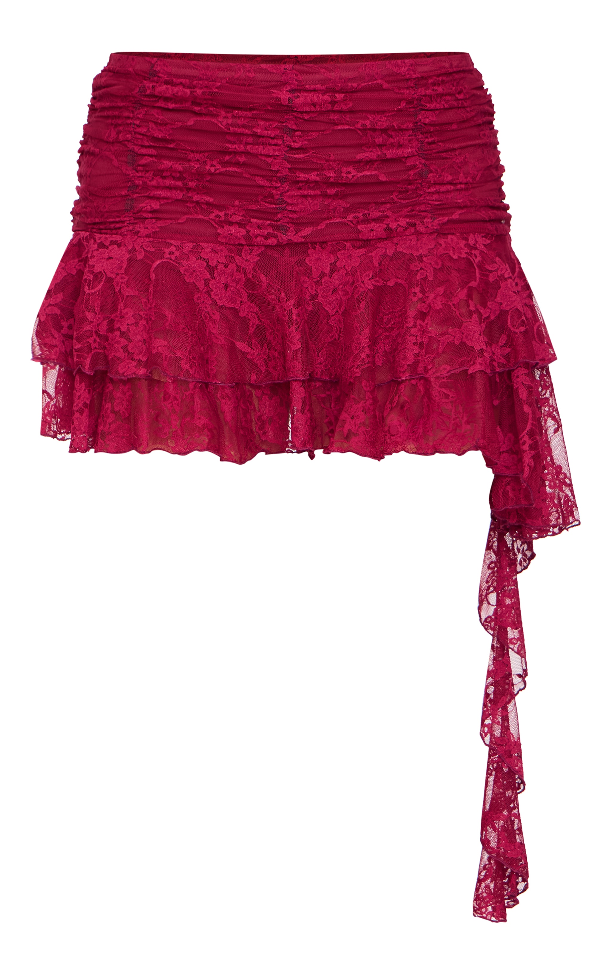 Burgundy Lace Ruched Drape Detail Mini Skirt image 6