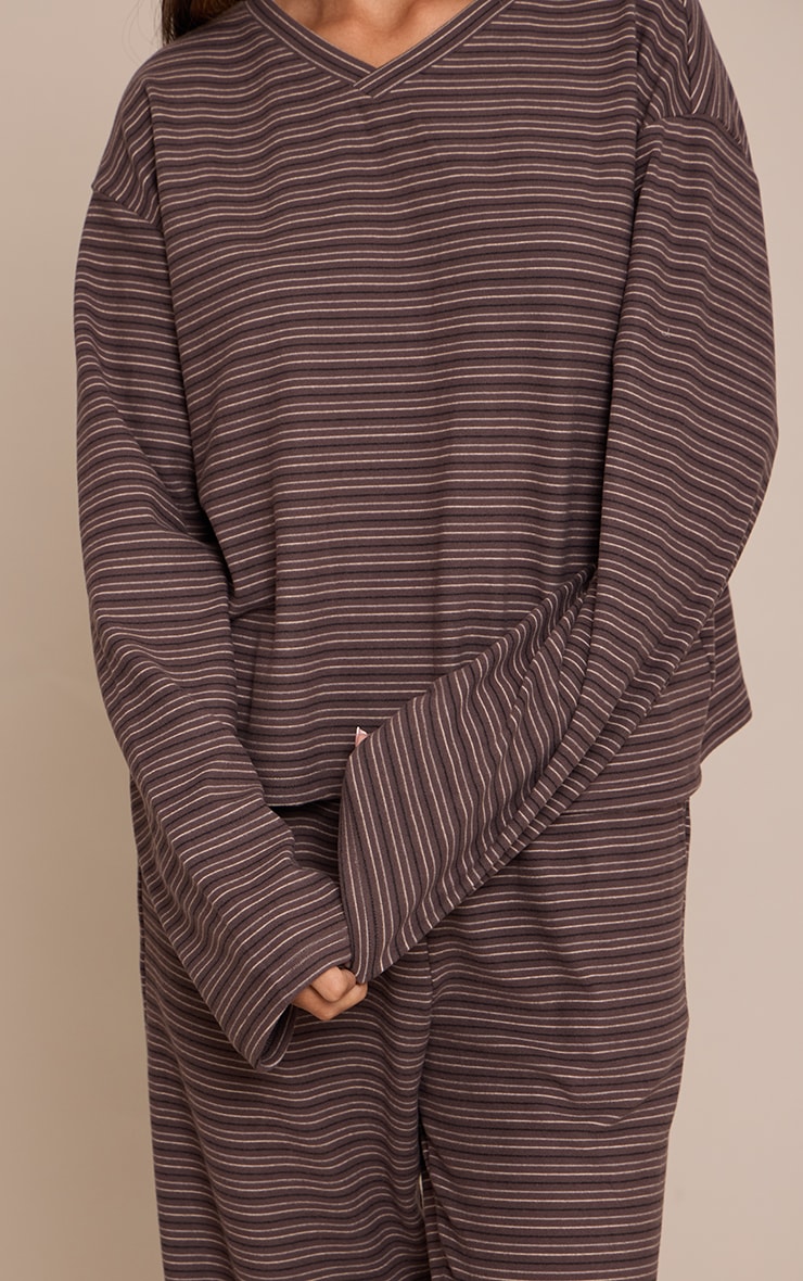 Petite Charcoal Stripe Soft Touch Cropped V Neck Top image 4