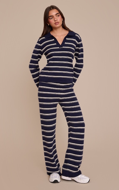 Navy Striped Knitted Pants