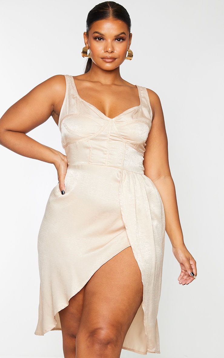 Plus Champagne Corset Detail Wrap Midi Dress