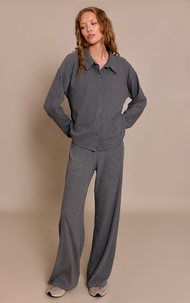 Charcoal Grey Heavy Rib Long Sleeve Collared Shirt image 3