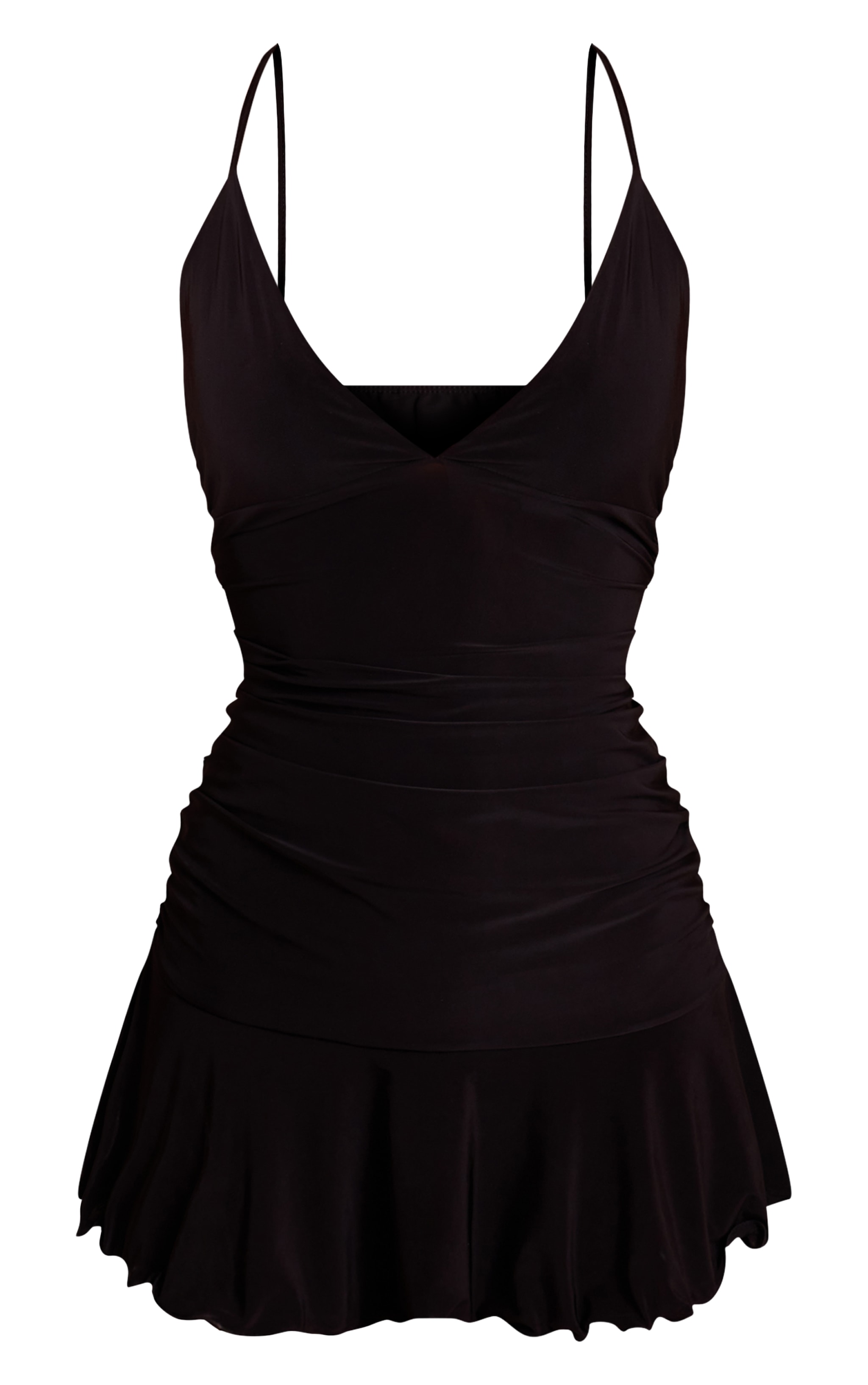Black Slinky Ruched Detail Mini Shift Dress image 5