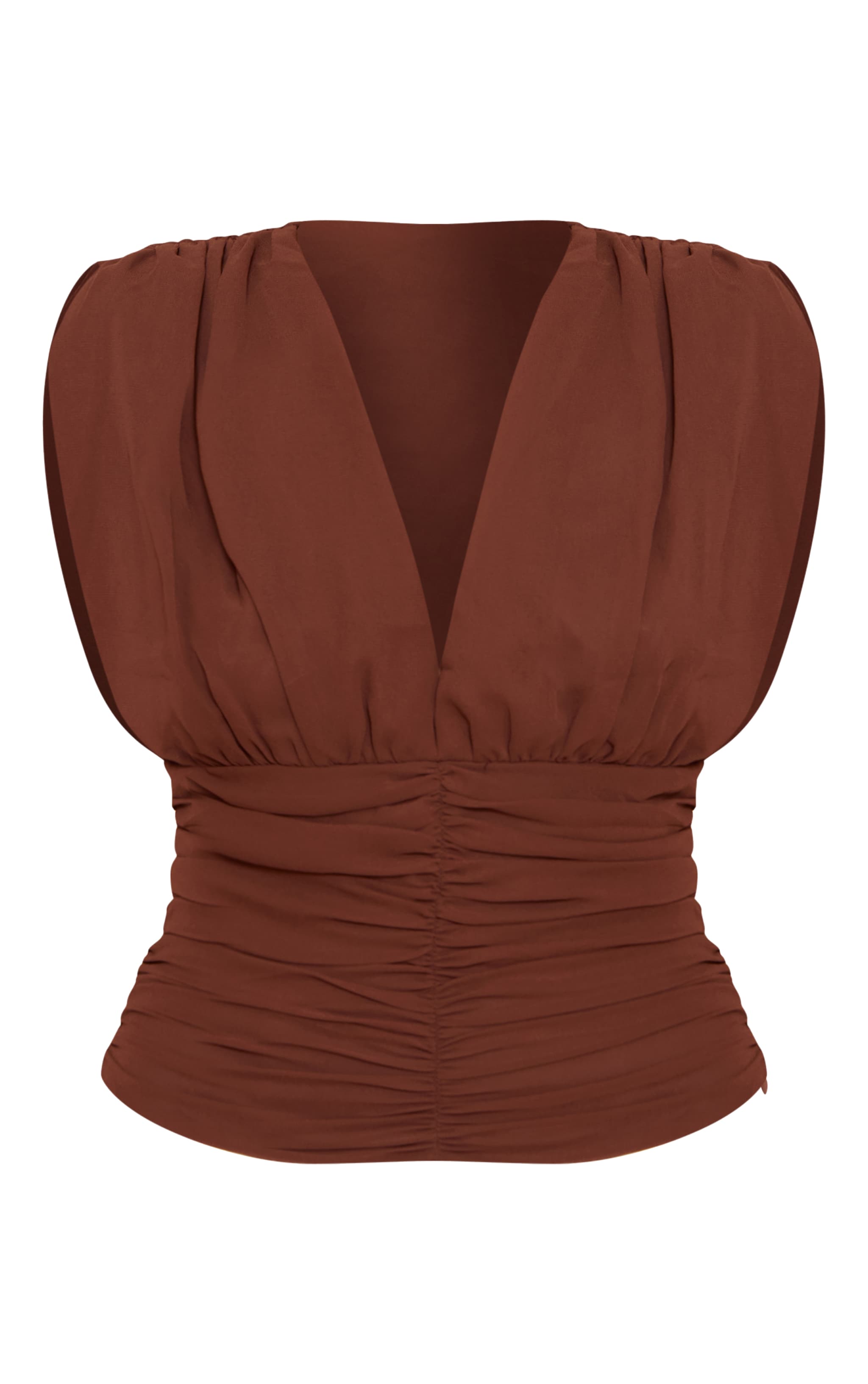 Chocolate Chiffon Plunge Ruched Bodice Top image 5