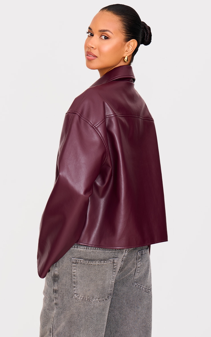 Burgundy Zip Through Pu Jacket image 2