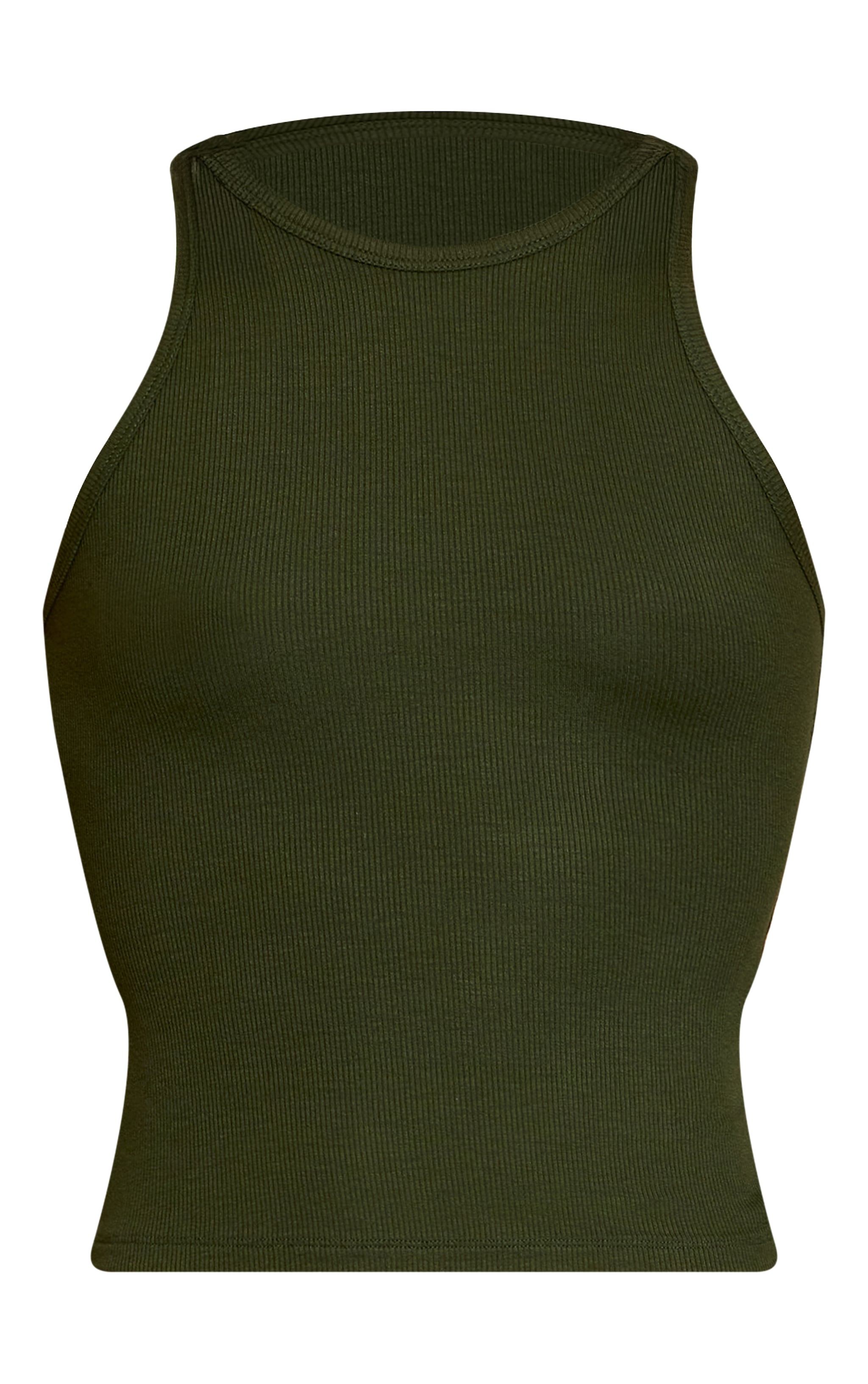 Dark Khaki Soft Rib Racer Neck Vest Top image 5